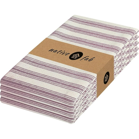 Native Fab Striped Cloth Napkins - Set of 4 - 18"x18" - 100% Cotton - Soft, Absorbent, Breathable, Reusable Table Linen Napkins for Everday Use, Celebrations, Parties, Dinner, Lunch - Burgundy