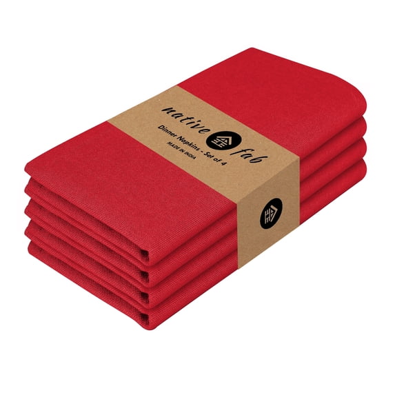 Native Fab Table Cloth Napkin Cotton 17"x17" Reusable Set of 4 - Red