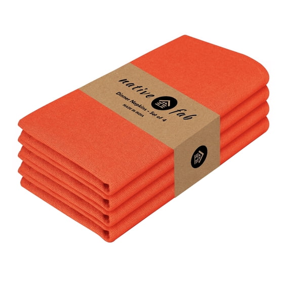 Native Fab Table Dinner Cloth Napkin 17x17 Set of 4 Washable - Orange