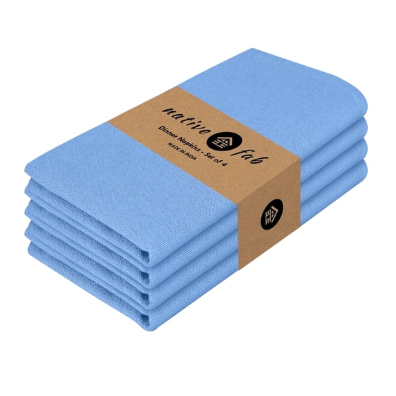 Native Fab Table Dinner Cloth Napkin Cotton 4-Pack 17x17 - Sky Blue