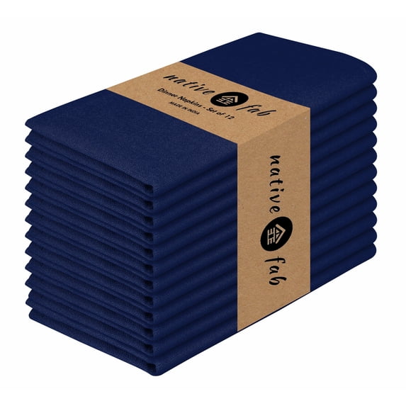 Native Fab Table Dinner Napkin Set of 12, Soft Cotton Reusable Fabric Cloth Napkins, 17x17 inches - Ink Blue