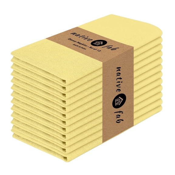 Native Fab Table Dinner Napkin Set of 12, Soft Cotton Reusable Fabric Cloth Napkins, 17x17 inches - Sandal Yellow