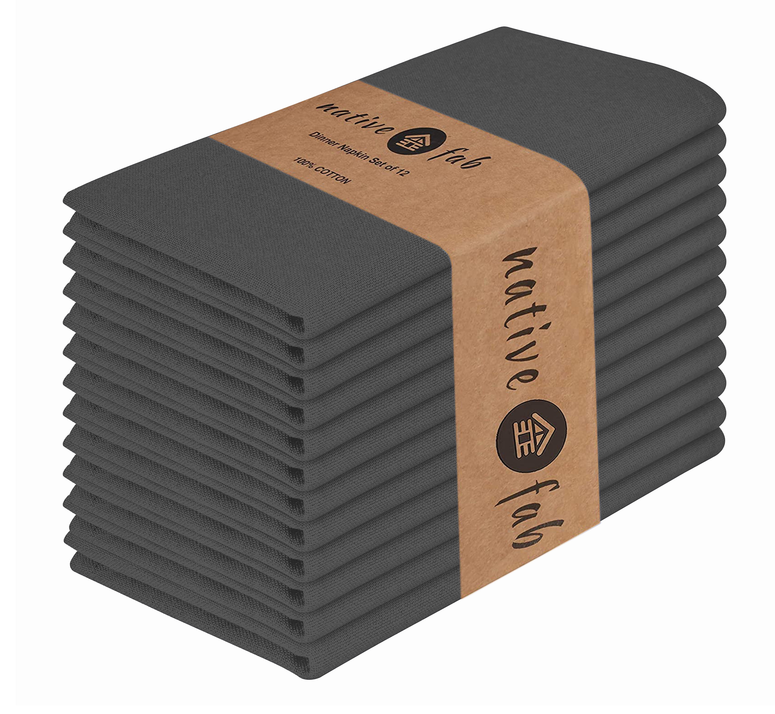 Native Fab Table Dinner Soft Cotton Reusable Fabric Cloth Napkins, 17x17, Set of 12 - Gray - Walmart.com