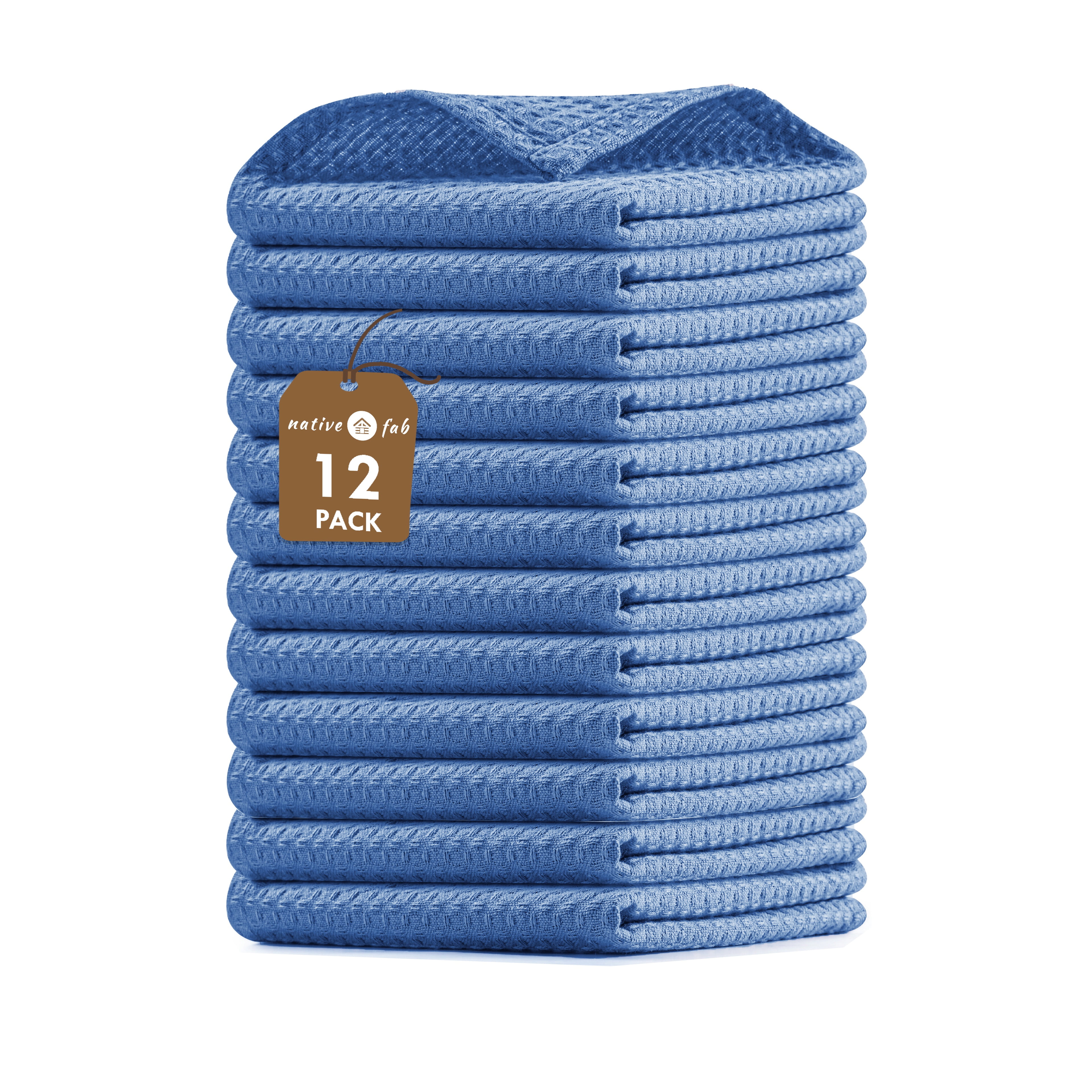 Sky Blue Cotton Waffle Kitchen Cloth Set, 12 Pack, 12x12