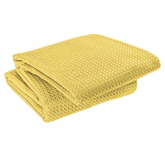 Native Fab Waffle Weave Cotton Bed Blanket for All Seasons Lightweight, 60x90 Twin - Sandal Yellow