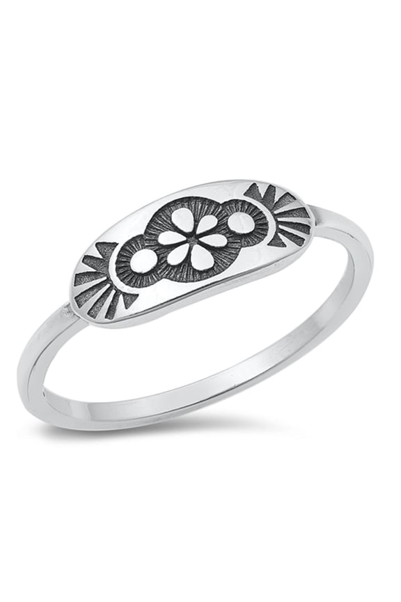 Native Flower Design Ring .925 Sterling Silver Band Jewelry Female Male Unisex Size 5