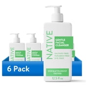 6 pack Native Gentle Face Wash for Sensitive Skin, Fragrance Free, Sulfate Free, with Vitamin B3 and Aloe, Dermatologist Tested, 12.5 fl oz