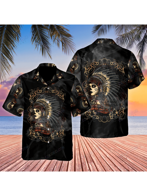 Native Girl Skull Hawaiian Shirt