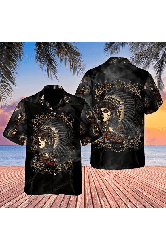 Native Girl Skull Hawaiian Shirt