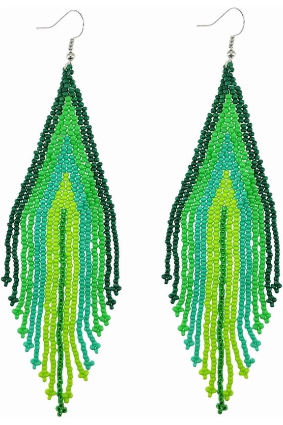Native Gradient Long Big Large Chandelier Beaded Dangle Earrings for Women, Style T7005