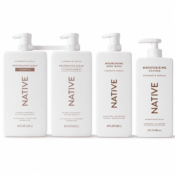 Native Hair and Body Care Set, Shampoo, Conditioner, Body Wash and Lotion, Cashmere, Coconut & Vanilla Scents, 4-Piece Set