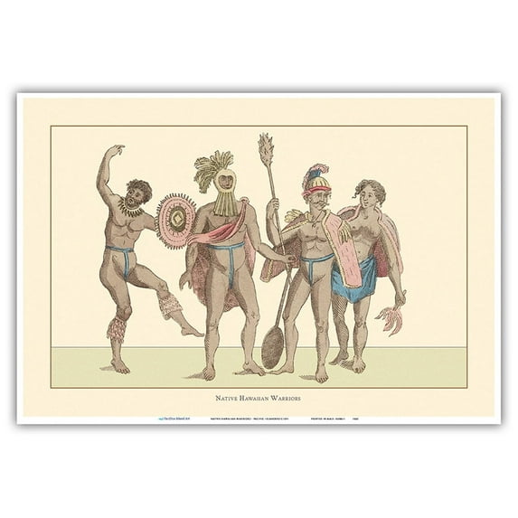 Native Hawaiian Warriors - Pacific Islanders - Vintage Hawaiian Cultural Images c.1811 - Master Art Print (Unframed) 13in x 19in