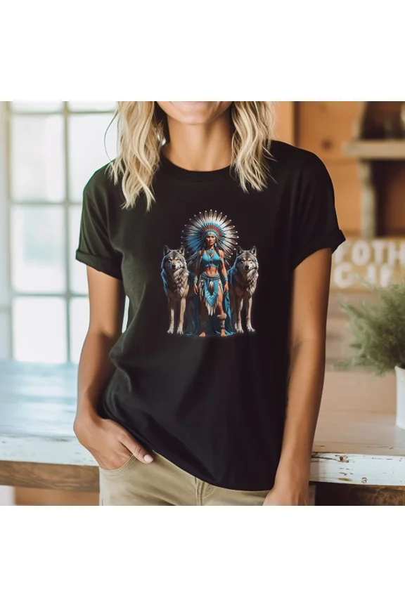 Native Heritage Spirit Wolf Vintage Tribal Wisdom Graphic Top Unisex T-Shirt, up to size 5XL