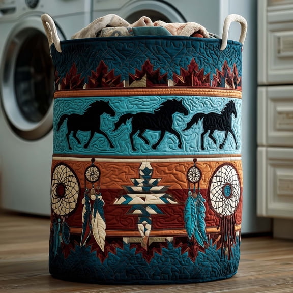 Native Horse Quilted Laundry Basket, with Handles, Foldable Clothes Hamper for Bedroom Storage
