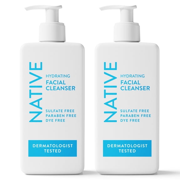 Native Hydrating Facial Cleanser for dry skin, Sulfate Free, with Hyaluronic Acid and Shea Butter, Dermatologist Tested, Twin Pack, 2 x 12.5 oz