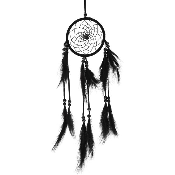 Native Indian Dream Catcher, Black Dream Catcher with Feathers and Bead for Car Bedroom Wall Hanging Decoration Ornament (Black)