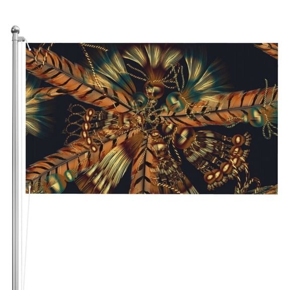 Native Indian Feathers Ethnic Tassles Double Sided Flag 3x5FT Reversible Garden Flag Outdoor Decor for House, Porch, Lawn, Yard, Indoor Wall, Party Decoration