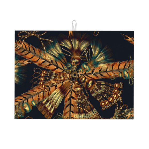 Native Indian Feathers Ethnic Tassles Large Kitchen Drying Mat 18x24 Inch Ultra Absorbent Dish Drying Mats Foldable Countertop Protector