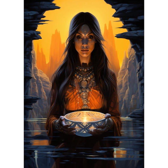 Native Indians Womam Hold Bowl DIY 5D Diamond Art Paint with Full Drill Round Diamond Gems Painting by Number Kits for Adults Art Craft Home Wall Decor 11.8x15.8inch