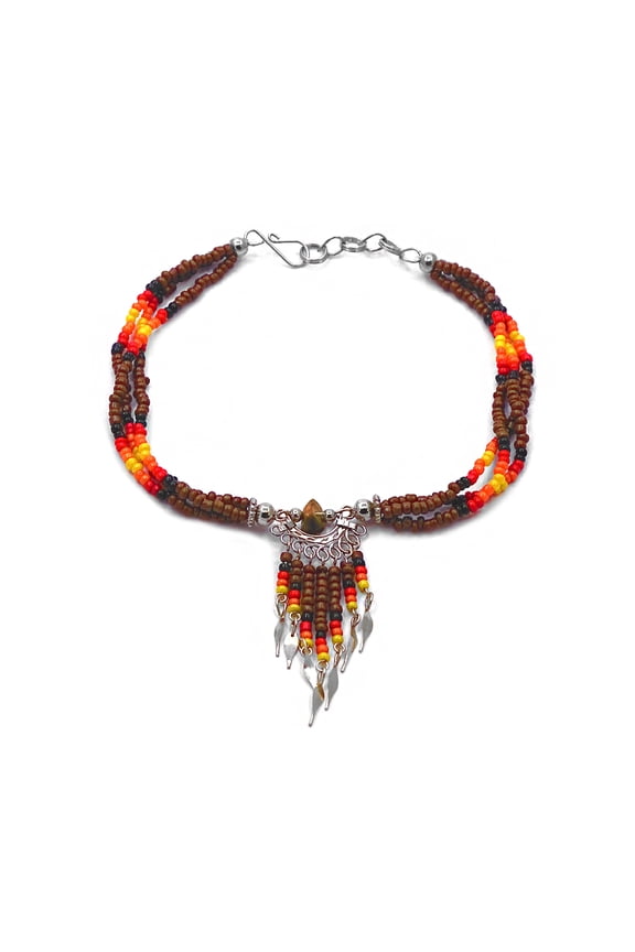 Native Inspired Chip Stone Seed Beaded Dangle Multi Strand Anklet - Womens Fashion Handmade Jewelry Boho Accessories