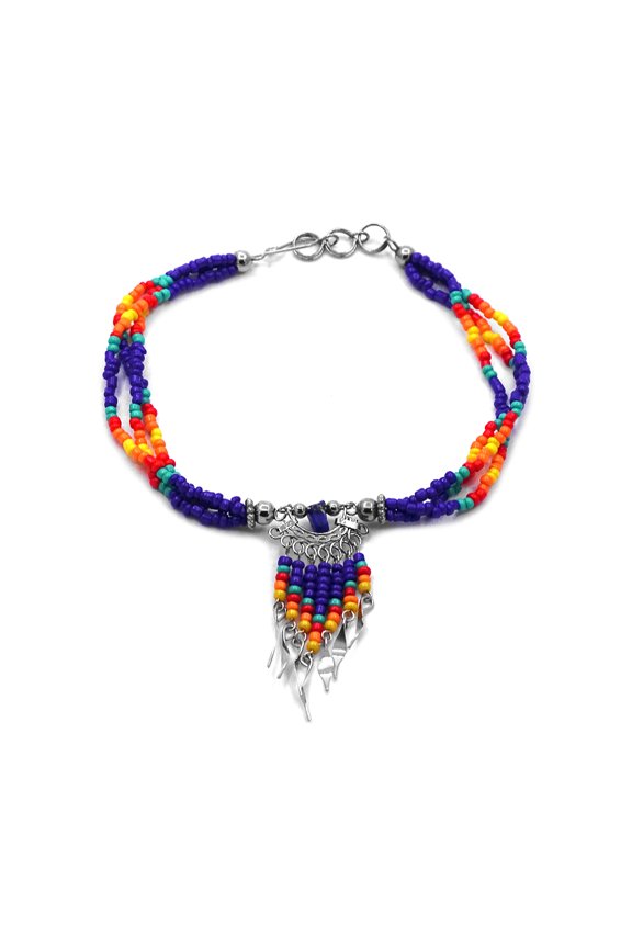 Native Inspired Chip Stone Seed Beaded Dangle Multi Strand Anklet - Womens Fashion Handmade Jewelry Boho Accessories