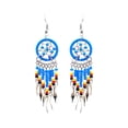 thumbnail image 1 of Native Inspired Dream Catcher Long Seed Beaded Metal Dangle Earrings - Womens Fashion Handmade Jewelry Boho Accessories, 1 of 3