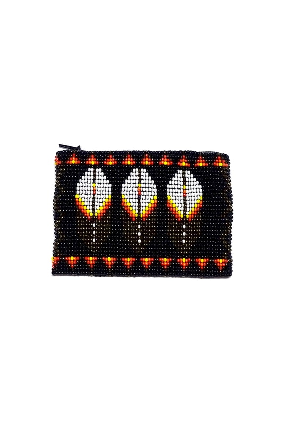 Native Inspired Feather Czech Glass Seed Bead Coin Purse Pouch - Handmade Tribal Bags