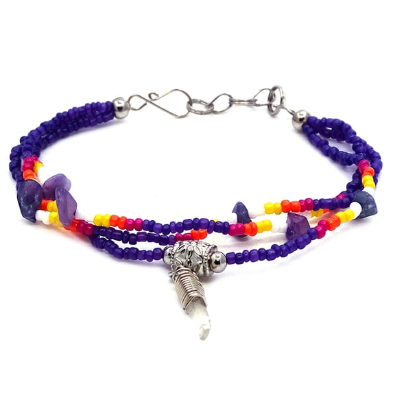 Native Inspired Healing Gemstone Clear Quartz Crystal Multicolored Seed Beaded Multi Strand Bracelet - Womens Tribal Fashion Handmade Jewelry Boho Accessories