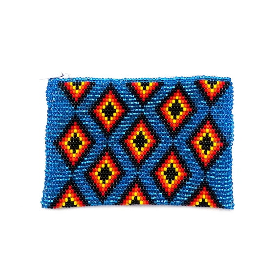 Native Inspired Multi Diamond Pattern Czech Glass Seed Beaded Coin Purse Zipper Pouch - Womens Fashion Handmade Bags Tribal Accessories