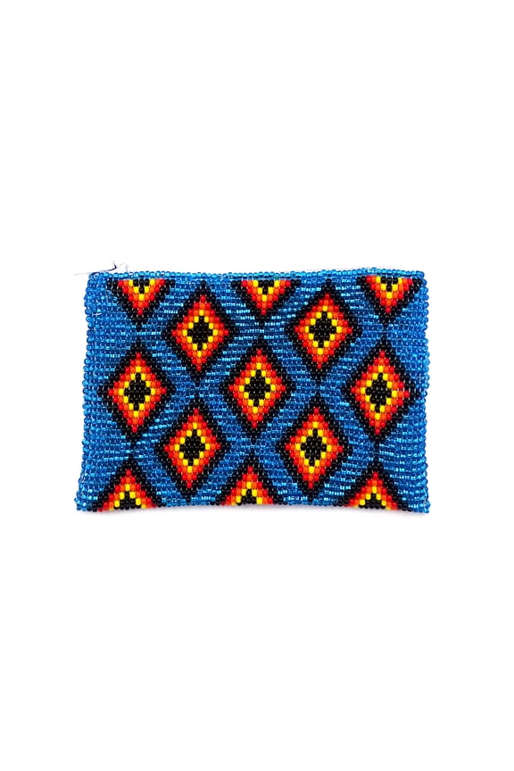 Native Inspired Multi Diamond Pattern Czech Glass Seed Beaded Coin Purse Zipper Pouch - Womens Fashion Handmade Bags Tribal Accessories