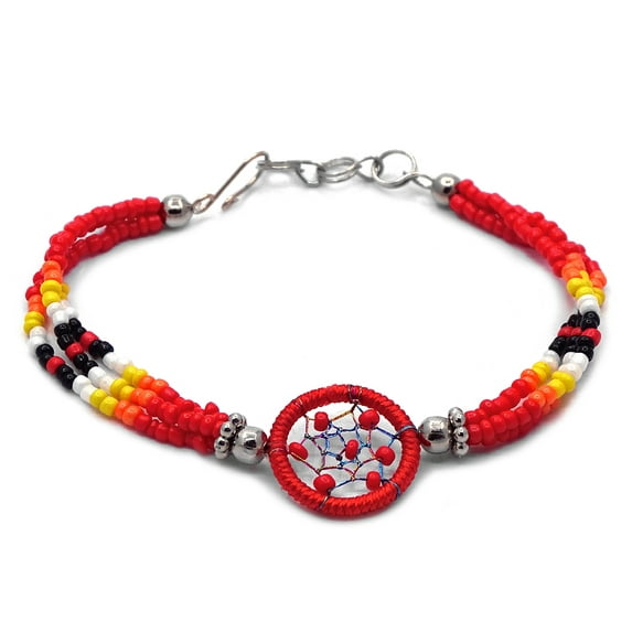 Native Inspired Round Thread Dream Catcher Multicolored Seed Beaded Multi Strand Bracelet - Womens Southwest Fashion Handmade Jewelry Boho Accessories