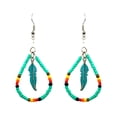 thumbnail image 1 of Native Inspired Teardrop Shaped Seed Beaded Hoop Metal Feather Charm Dangle Earrings - Womens Fashion Handmade Jewelry Boho Accessories, 1 of 3