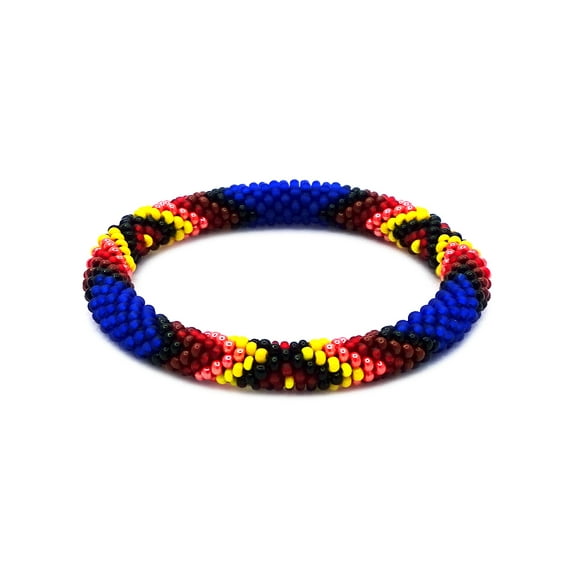 Native Inspired Tribal Fire Diamond Pattern Guatemalan Czech Glass Seed Beaded One Size Fits All Bangle Bracelet - Womens Fashion Handmade Jewelry Boho Accessories