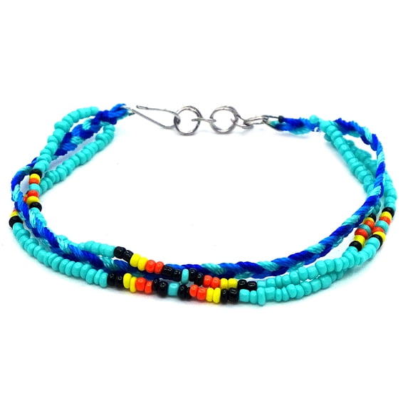 Native Inspired Tribal Seed Beaded Braided Macram Multi Strand Bracelet - Womens Fashion Handmade Jewelry Boho Accessories