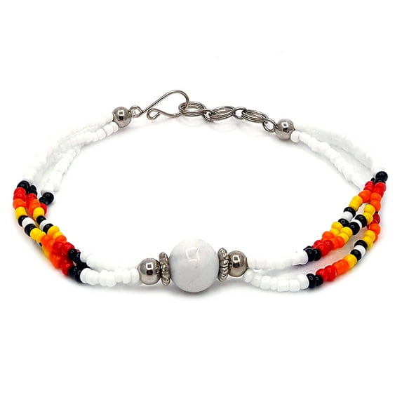 Native Inspired Tumbled Round Gemstone Crystal Ball Multicolored Seed Beaded Multi Strand Bracelet - Womens Tribal Fashion Handmade Jewelry Boho Accessories