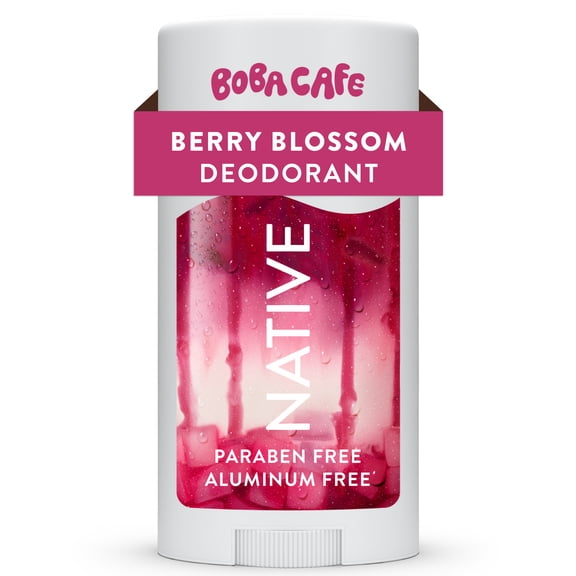 Native Aluminum Free Deodorant, Berry Blossom Tea, 72 Hour Odor Protection, for Women and Men, Boba Caf, 2.65 oz