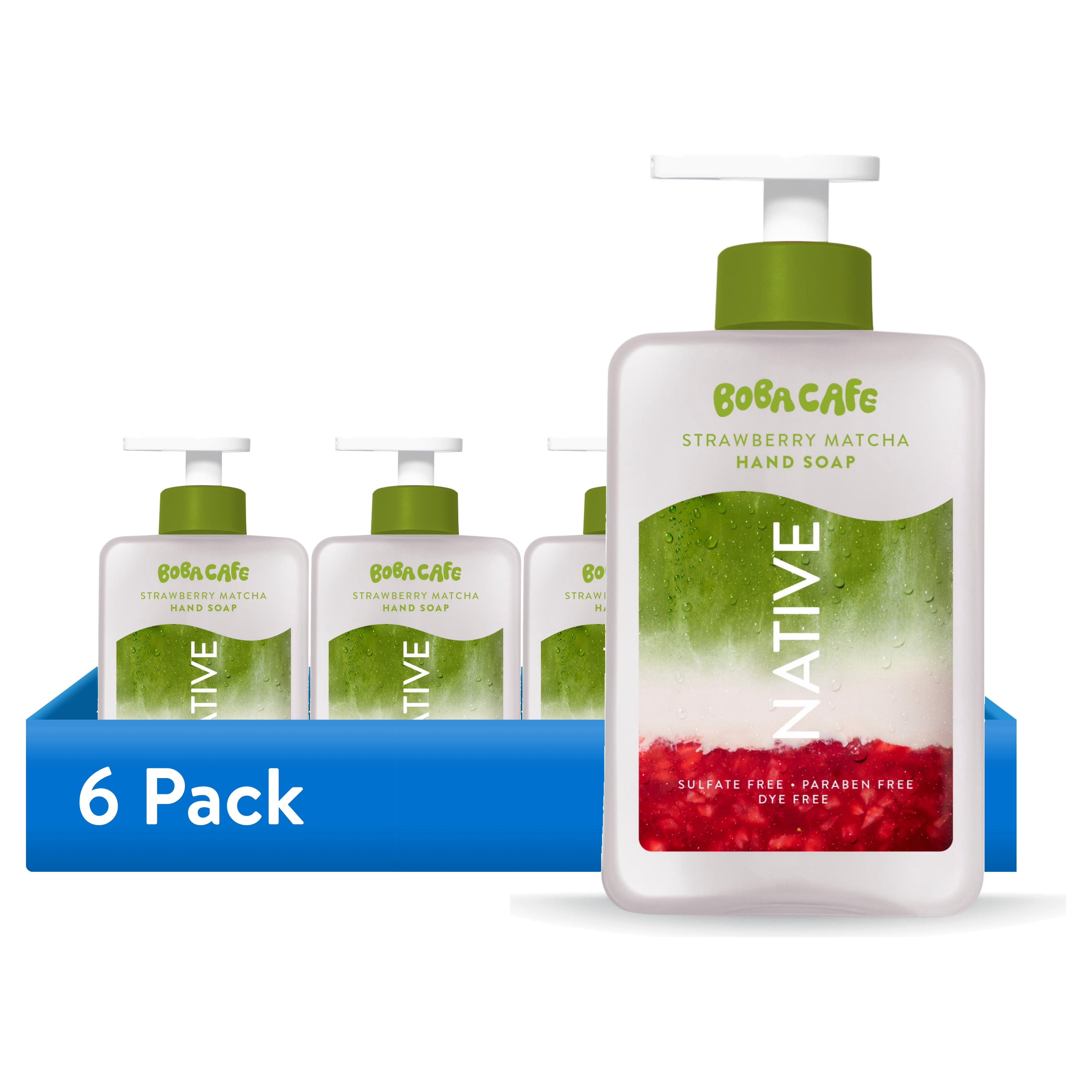 (6 pack) Native Liquid Hand Soap, Limited Edition Strawberry Matcha, Sulfate Free Hand Soap, Boba Café, 13 fl oz