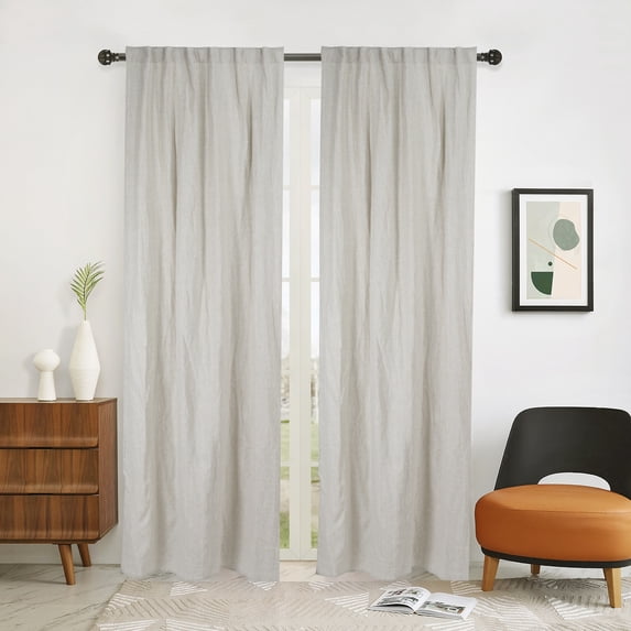Native Linum Newport Unlined Window Curtains for Bedroom, Linen Curtains for Living Room, White Curtains 108 Inches Long Curtains for Living Room, Greige