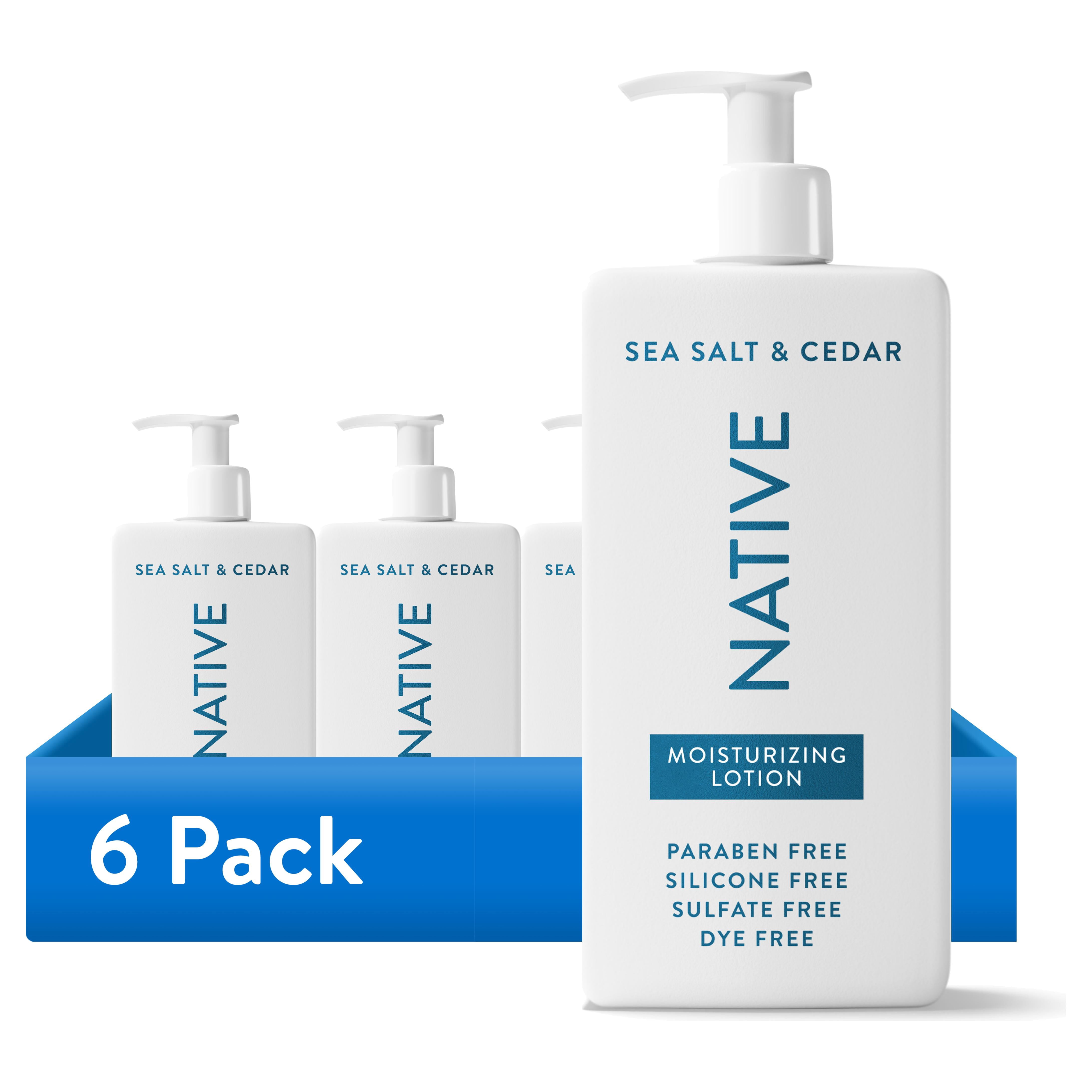 (6 pack) Native Moisturizing Body Lotion, Sea Salt & Cedar, for Women & Men, 16.5 fl oz