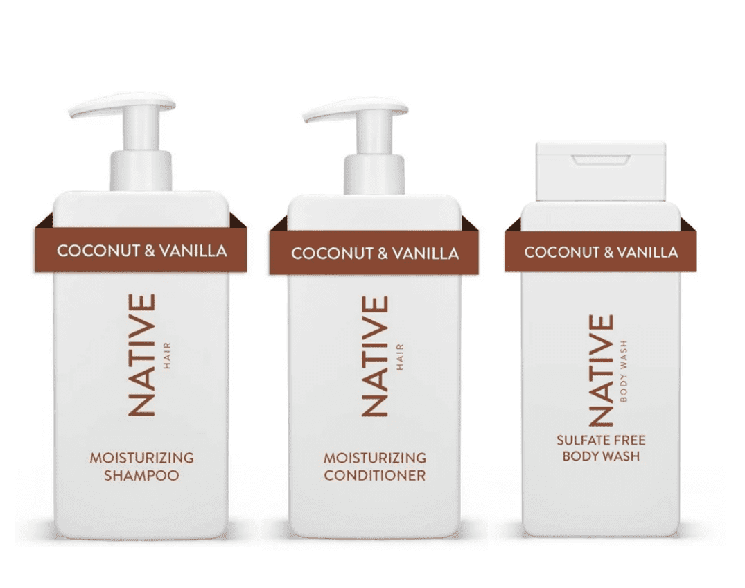 Native Coconut and Vanilla Sulfate Free Shampoo, Conditioner, and Body Wash Bundle