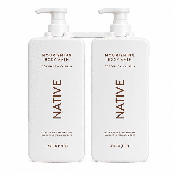 Native Nourishing Body Wash, Coconut & Vanilla, Sulfate Free & Paraben Free, 34 fl oz, 2 Pack (68 fl oz Total)