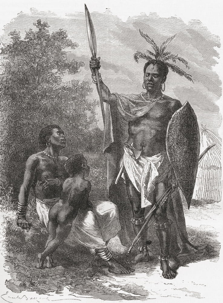 A Native Of Ougogo Central Africa In War Dress In The 19Th Century From El Mundo En La Mano Published 1878 Canvas Art - Ken Welsh Design Pics (26 x 34)