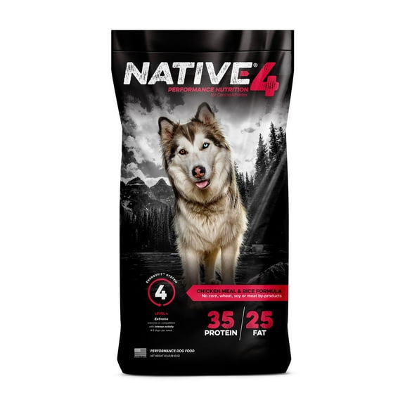 Native Performance Dog Food Level 4 Chicken Meal & Rice Formula | High Quality Proteins | 40lb Bag