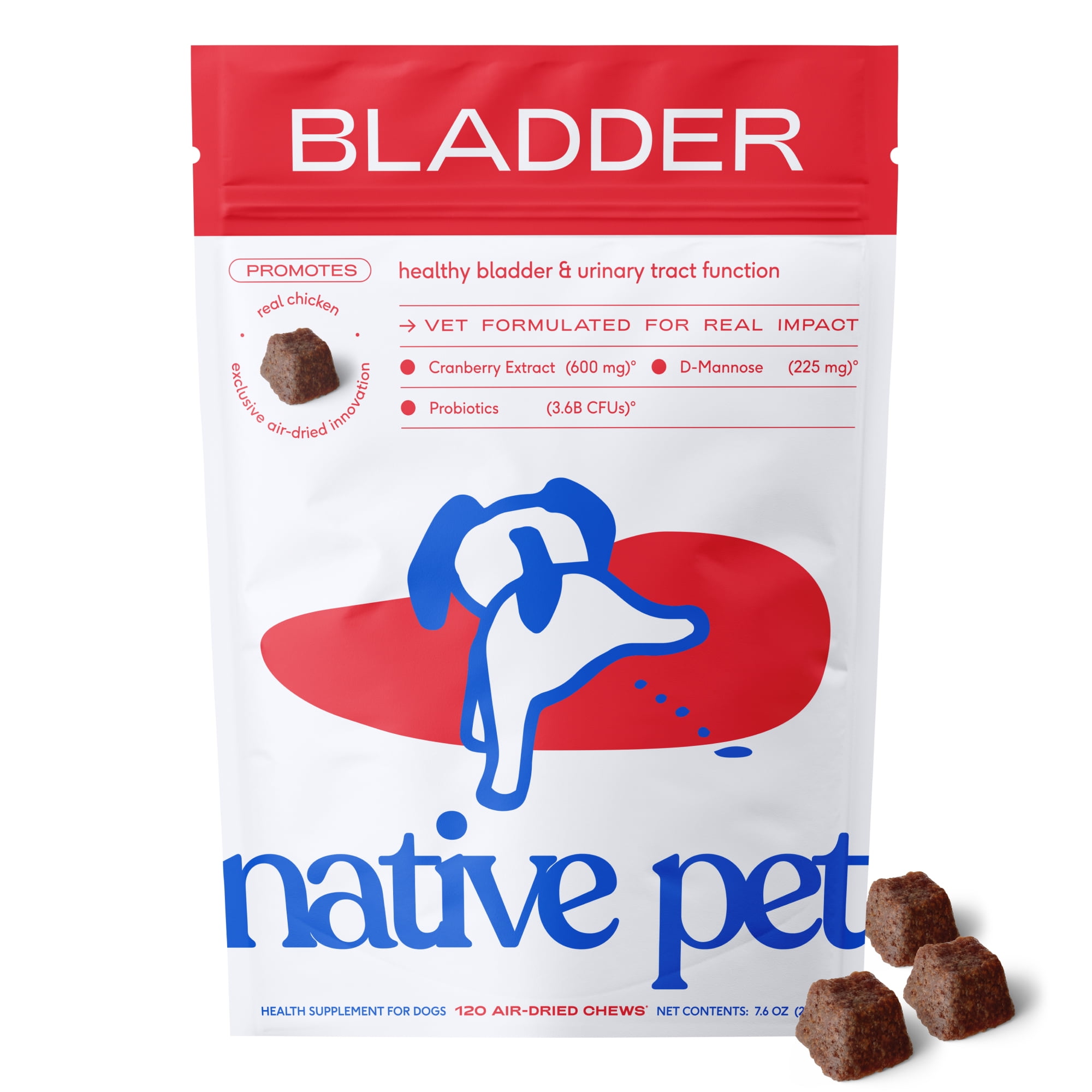 Native Pet Bladder Chews for Dogs, Urinary & Bladder Support with Cranberry for UTI and Kidney Health, 120ct