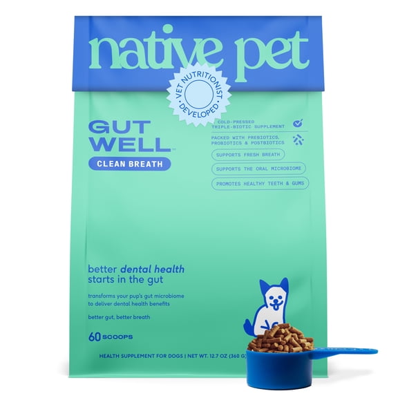 Native Pet GutWell Clean Breath Dental Health & Plaque Control Supplement for Dogs, 12.7-oz