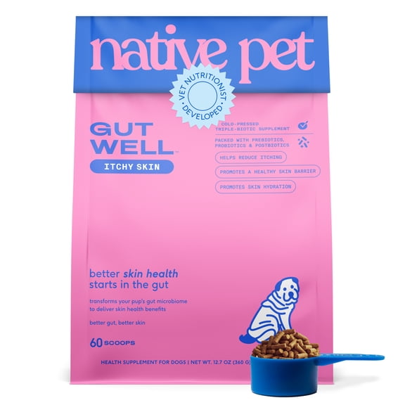 Native Pet GutWell Itchy Skin Relief Supplement for Dogs with Probiotics, 12.7-oz