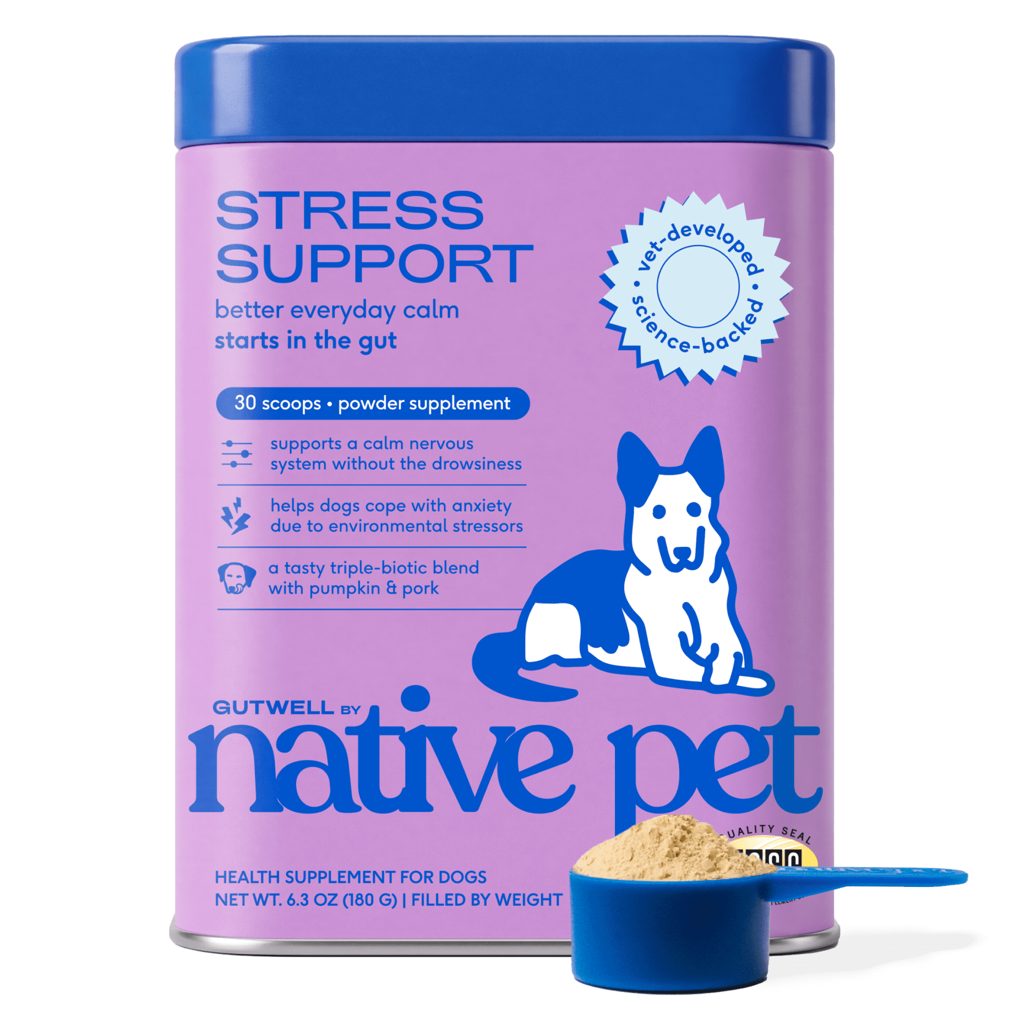 Native Powder Native Pet Gutwell Stress Support Anxiety Relief & Calming Probiotic ...