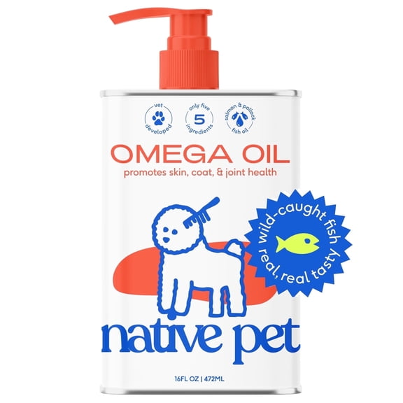 Native Pet Omega 3 Fish Oil for Dogs for Skin and Coat Health with Wild Alaskan Salmon Oil, 16oz