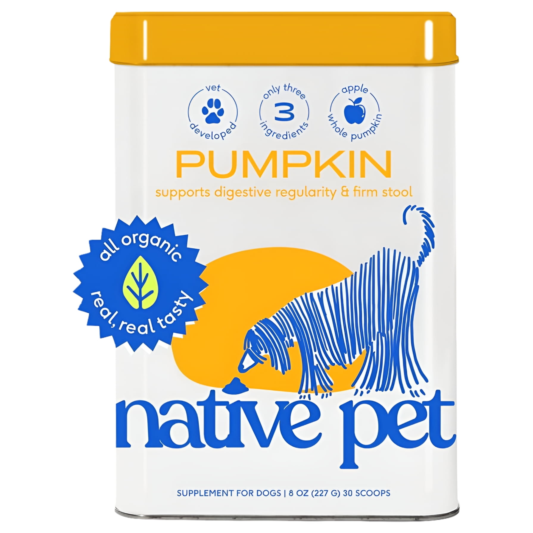 Native Pet Organic Pumpkin for Dogs 8 oz All Natural Organic Fiber for Dogs Mix with Water to Create Delicious Pumpkin Puree Prevent Waste