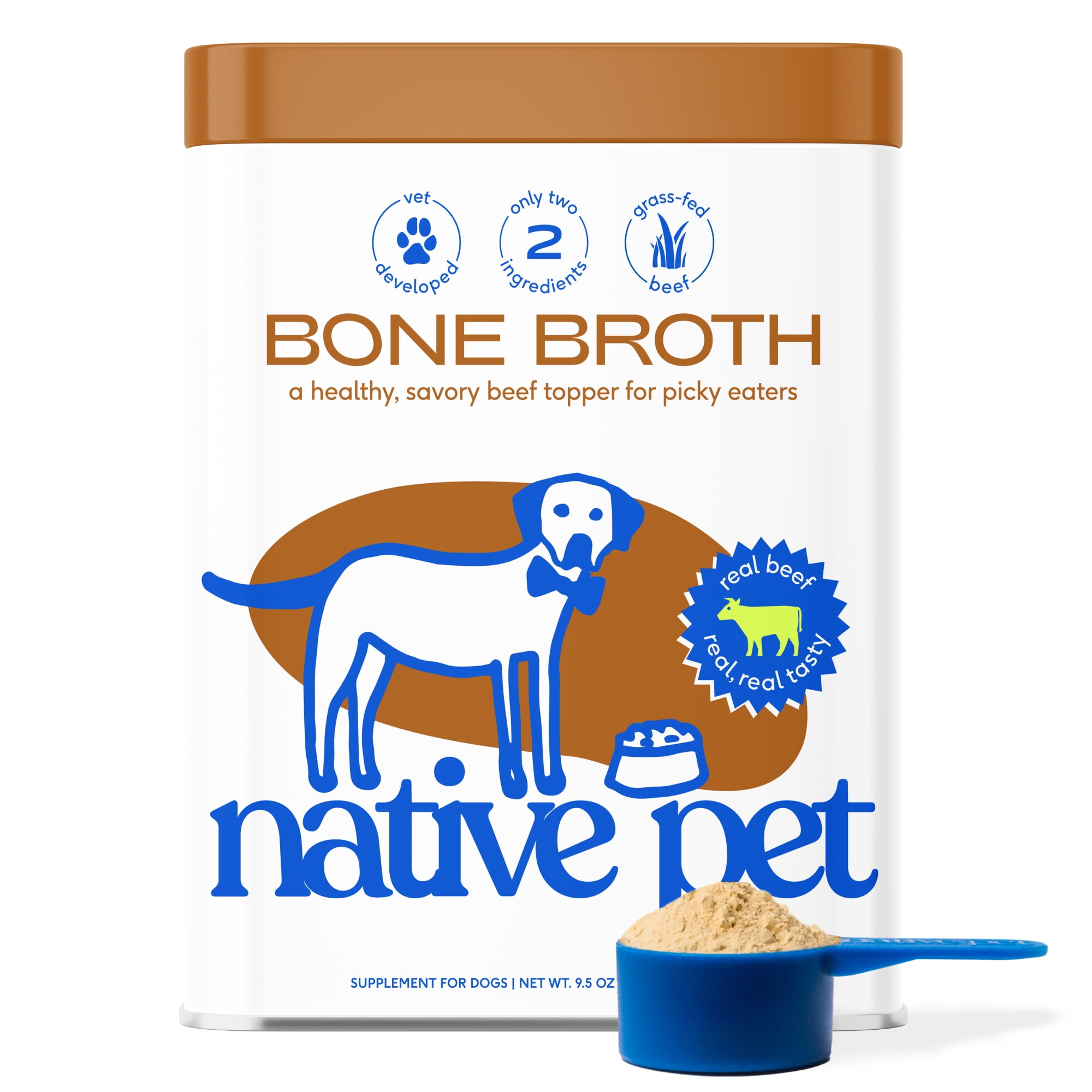 Native Pet Grass Fed Beef Broth, Bone Broth Protein Powder Food Topper for Dogs & Cats, 9.5oz